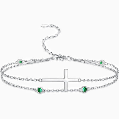 December Birthstone Cross Double Chain Stacking Bracelet