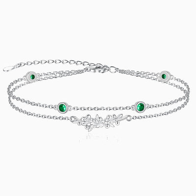 December Birthstone Double Silver Bracelet With Rose Pendant