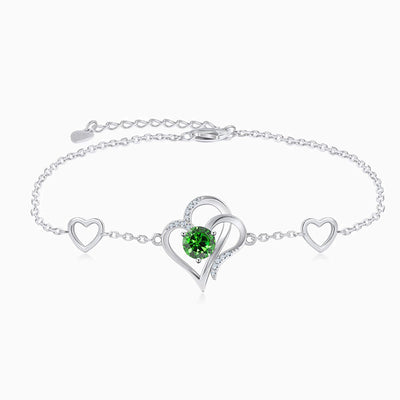 December Birthstone Heart-Shaped Adjustable Silver Bracelet