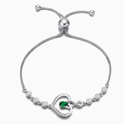 December Birthstone Inlaid Heart Wrapped Silver Bracelet