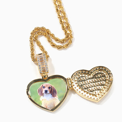 Photo Customized Love Flip Frame Diamond Necklace