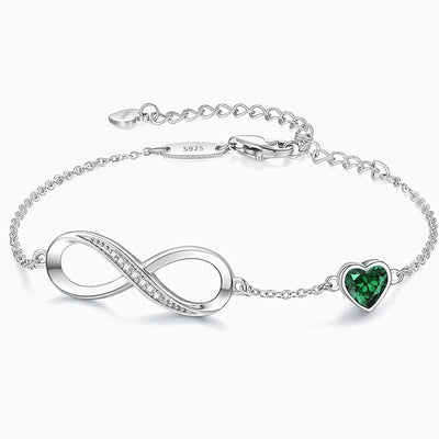December Birthstone Infinity Heart Shaped Silver Bracelet