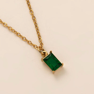 December Birthstone Rectangular Natural Stone Pendant Necklace