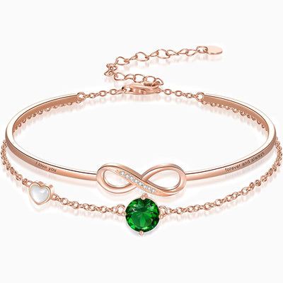 December Birthstone Square Round Infinity Symbol Double Chain Bracelet