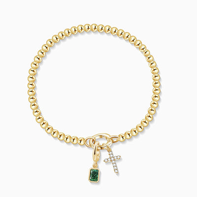 December Birthstone Square Natural Stone With Cross Pendant Bracelet