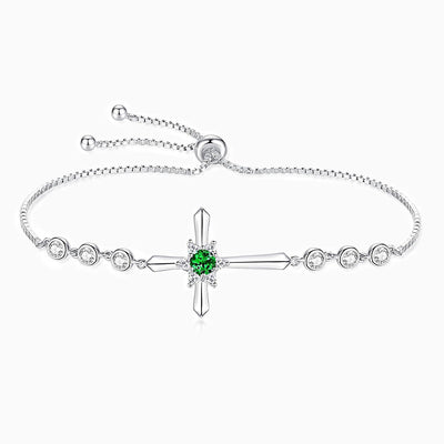 December Birthstone Star Inlaid Cross Silver Bracelet