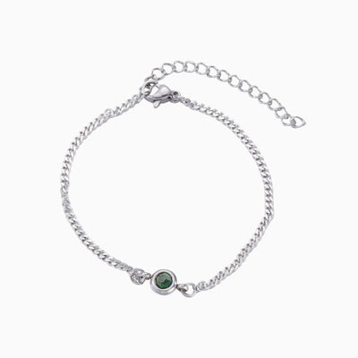 December Birthstone Simple Round Pendant Silver Bracelet