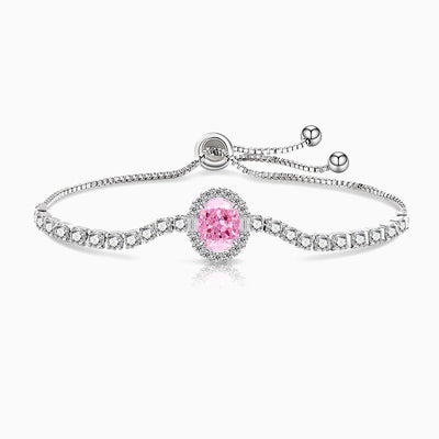 December Birthstone Oval Color Diamond Ice Flower Cut Silver Bracelet