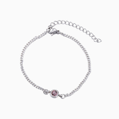 December Birthstone Simple Round Pendant Silver Bracelet