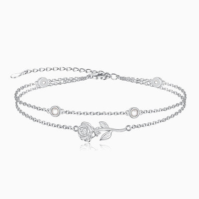 December Birthstone Double Silver Bracelet With Rose Pendant