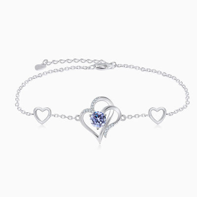 December Birthstone Heart-Shaped Adjustable Silver Bracelet