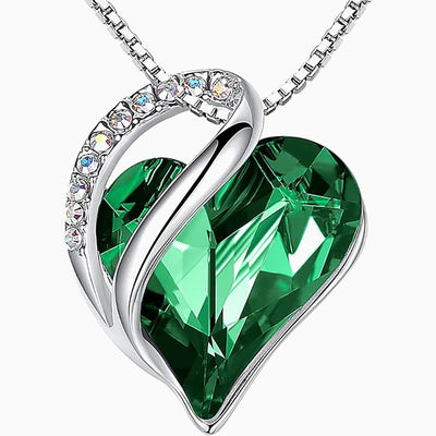 Birthstone Sterling Silver Geometric Heart Crystal Pendant Necklace