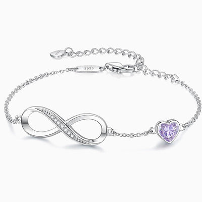 December Birthstone Infinity Heart Shaped Silver Bracelet