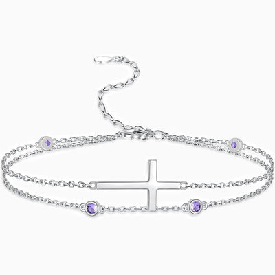 December Birthstone Cross Double Chain Stacking Bracelet