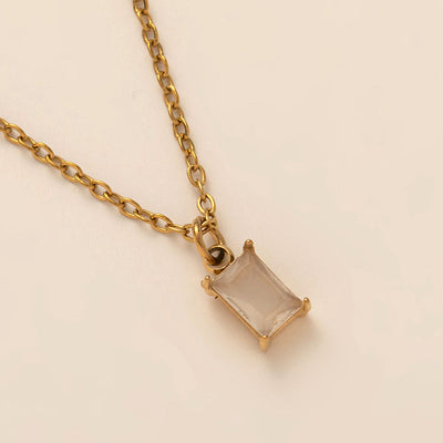December Birthstone Rectangular Natural Stone Pendant Necklace