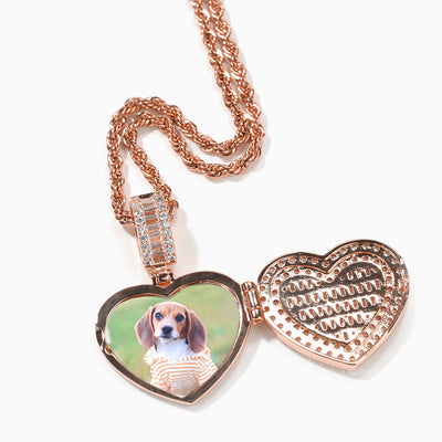 Photo Customized Love Flip Frame Diamond Necklace