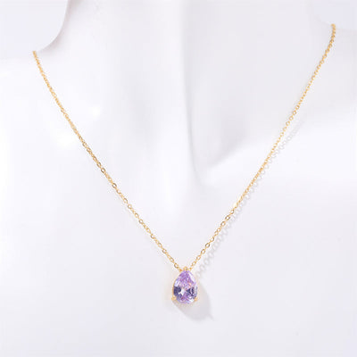 December Birthstone Teardrop-Shaped Natural Stone Pendant Necklace