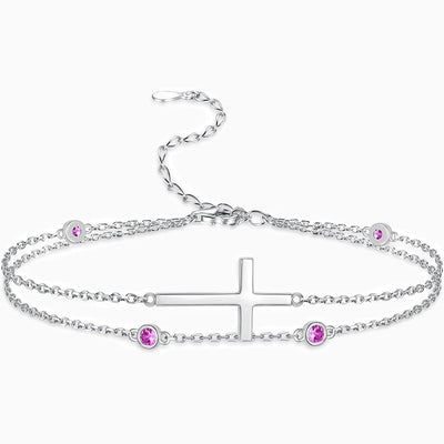 December Birthstone Cross Double Chain Stacking Bracelet