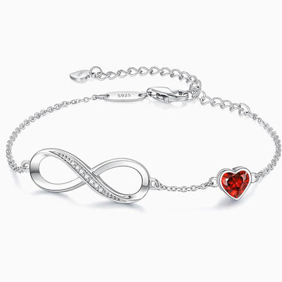 December Birthstone Infinity Heart Shaped Silver Bracelet