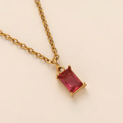 December Birthstone Rectangular Natural Stone Pendant Necklace