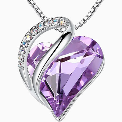 Birthstone Sterling Silver Geometric Heart Crystal Pendant Necklace