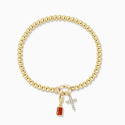 December Birthstone Square Natural Stone With Cross Pendant Bracelet