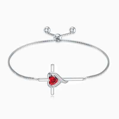 December Birthstone Heart Inlaid Cross Silver Bracelet