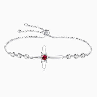 December Birthstone Star Inlaid Cross Silver Bracelet