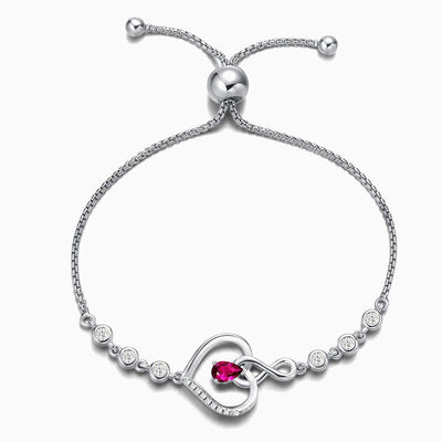 December Birthstone Inlaid Heart Wrapped Silver Bracelet