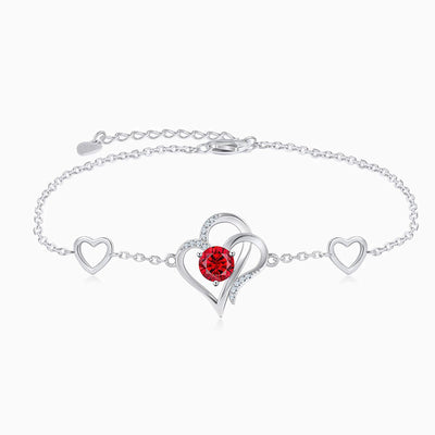 December Birthstone Heart-Shaped Adjustable Silver Bracelet