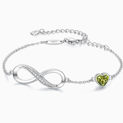 December Birthstone Infinity Heart Shaped Silver Bracelet