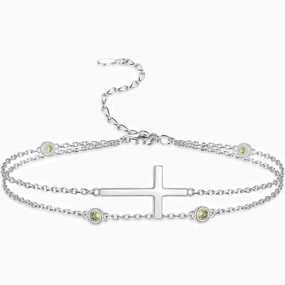 December Birthstone Cross Double Chain Stacking Bracelet