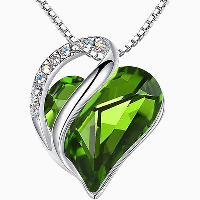 Birthstone Sterling Silver Geometric Heart Crystal Pendant Necklace