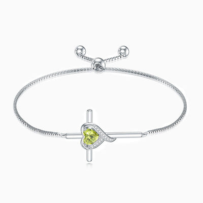 December Birthstone Heart Inlaid Cross Silver Bracelet