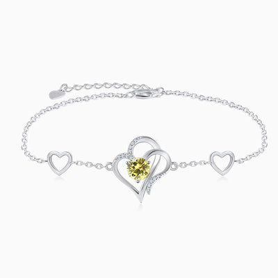 December Birthstone Heart-Shaped Adjustable Silver Bracelet