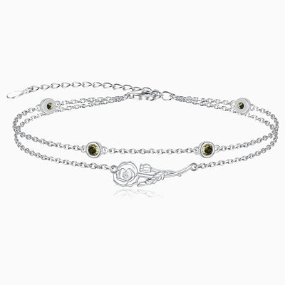 December Birthstone Double Silver Bracelet With Rose Pendant
