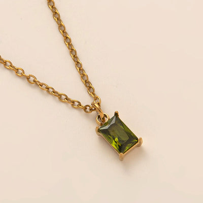 December Birthstone Rectangular Natural Stone Pendant Necklace
