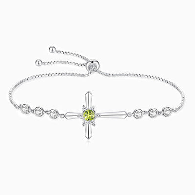 December Birthstone Star Inlaid Cross Silver Bracelet