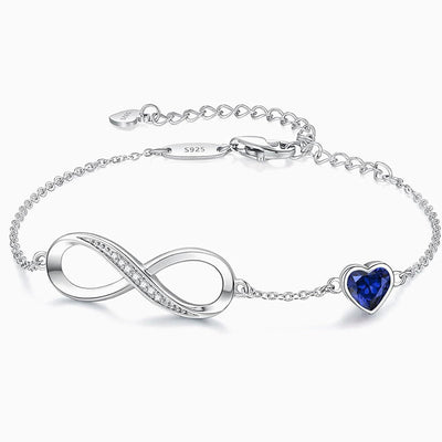 December Birthstone Infinity Heart Shaped Silver Bracelet