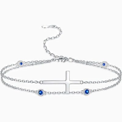 December Birthstone Cross Double Chain Stacking Bracelet