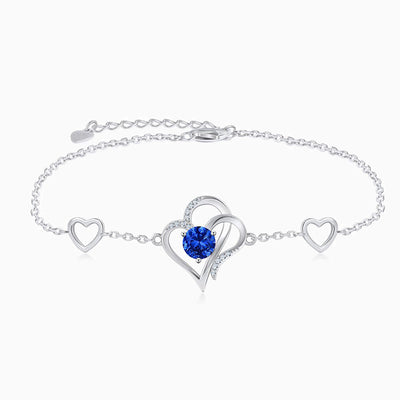December Birthstone Heart-Shaped Adjustable Silver Bracelet
