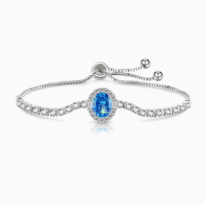 December Birthstone Oval Color Diamond Ice Flower Cut Silver Bracelet