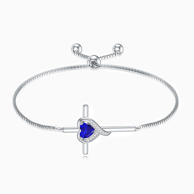 December Birthstone Heart Inlaid Cross Silver Bracelet
