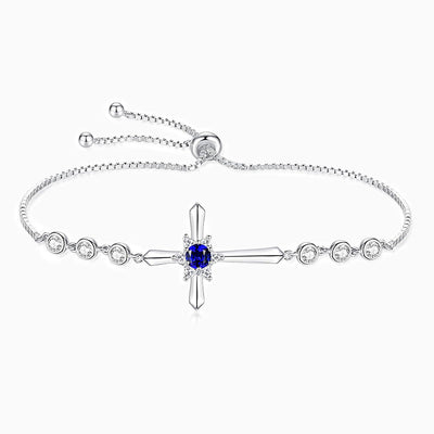 December Birthstone Star Inlaid Cross Silver Bracelet
