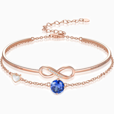 December Birthstone Square Round Infinity Symbol Double Chain Bracelet