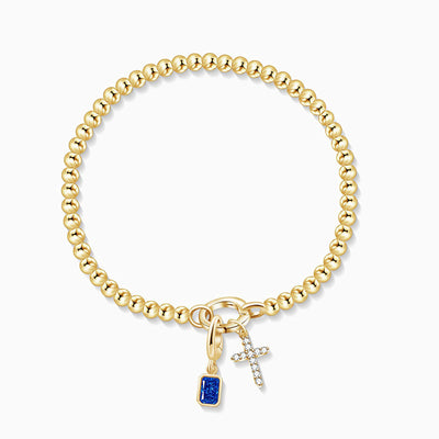 December Birthstone Square Natural Stone With Cross Pendant Bracelet
