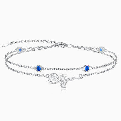 December Birthstone Double Silver Bracelet With Rose Pendant