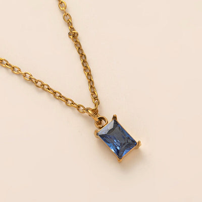 December Birthstone Rectangular Natural Stone Pendant Necklace