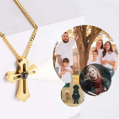 Projection Photo Customed Hollowed Out Cross Necklace