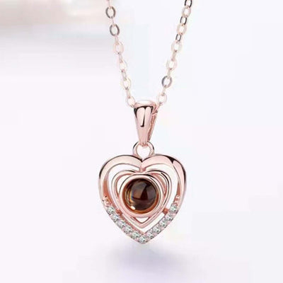 Projection Photo Customed Double Heart Belt Drill Necklace